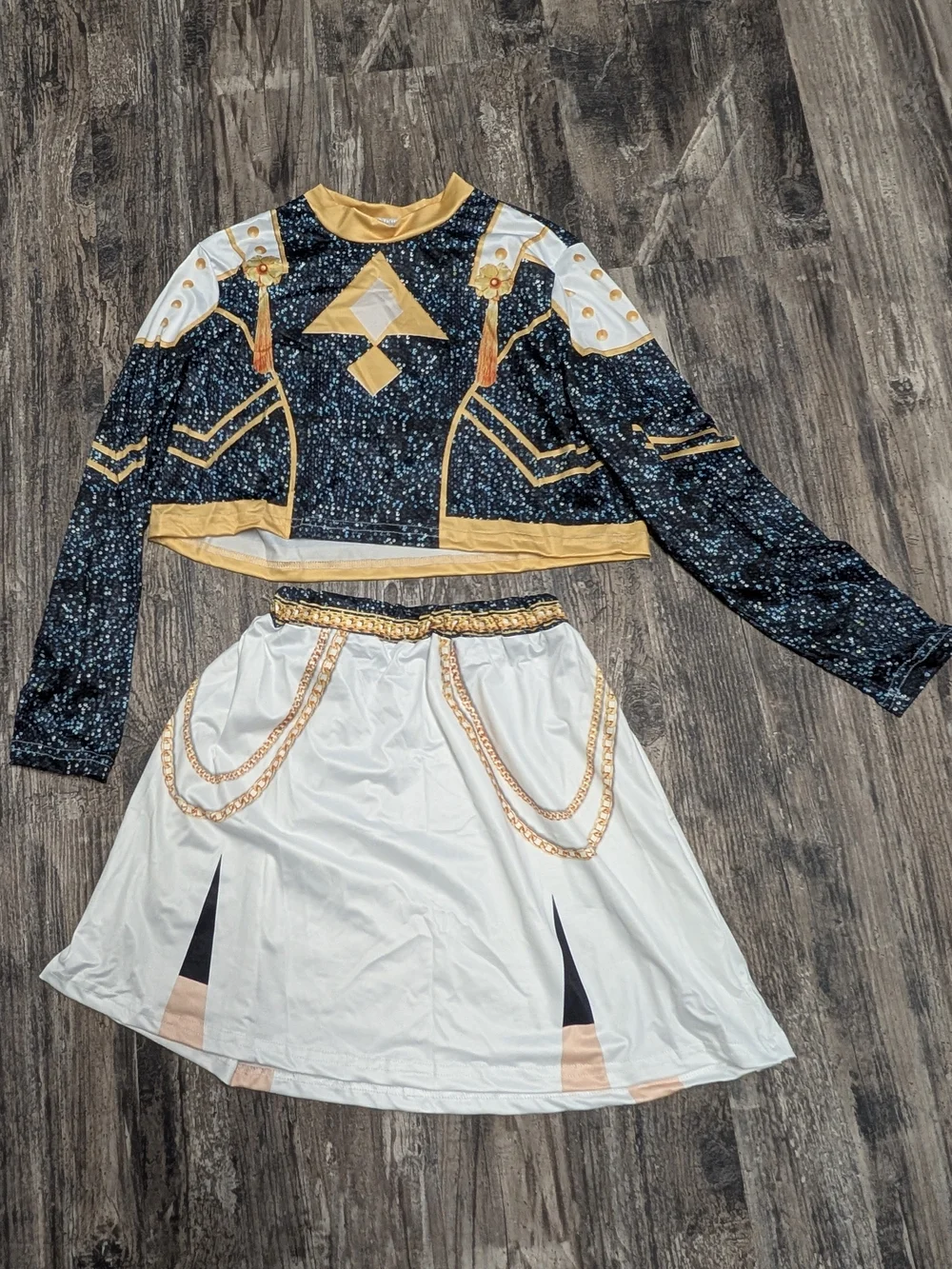 K Pop Black and White Girls' Costume Set with Gold Accents